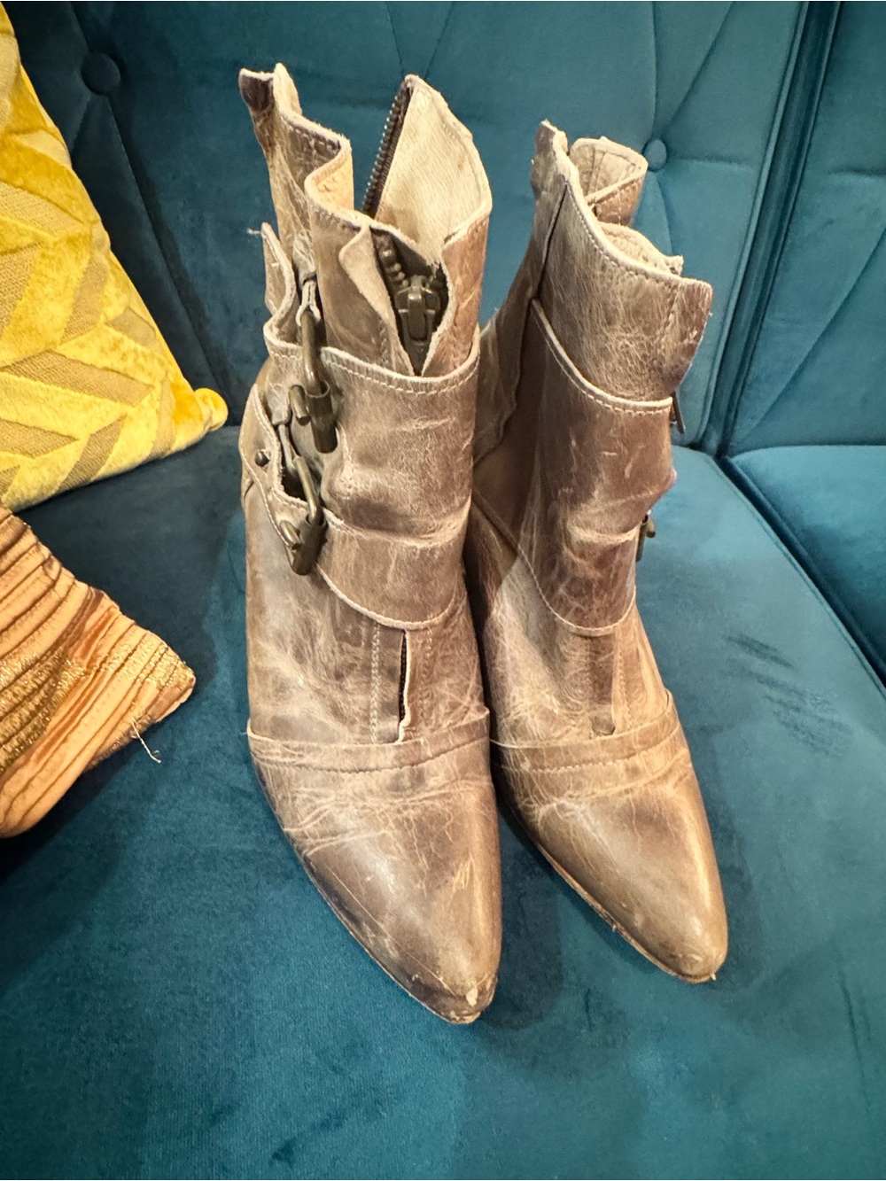 Freebird by Steven Joey Distressed Brown Pointed-Toe Ankle Boots